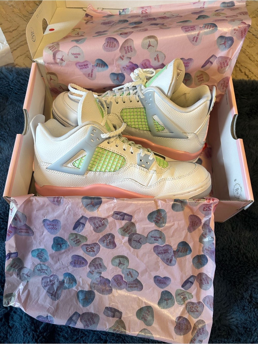 Nike Kids White Sneakers with Green Mesh & Pink Soles